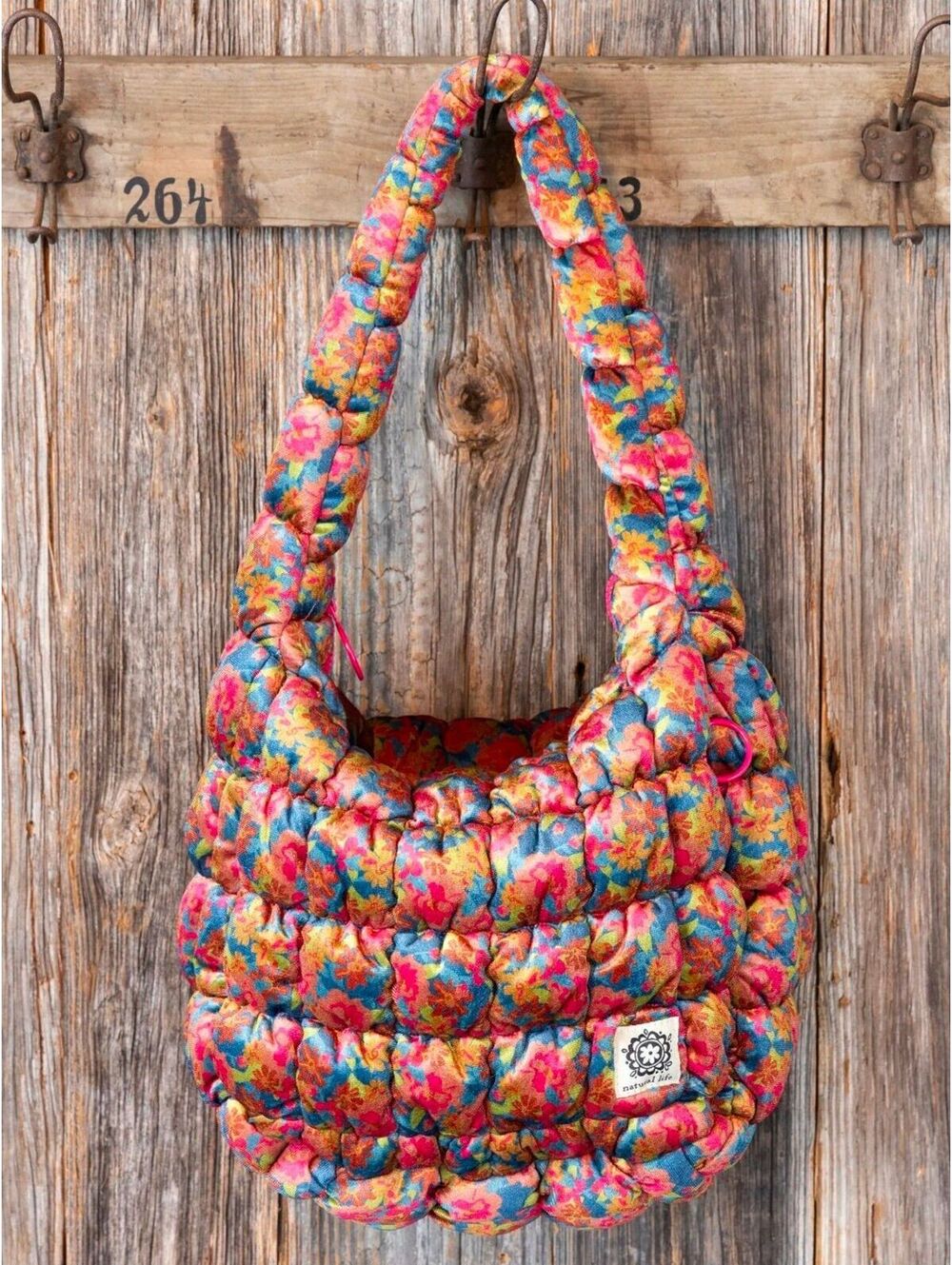 Natural Life Puffy Velvet Fit- It- All Bag- Large Calico Floral NWT